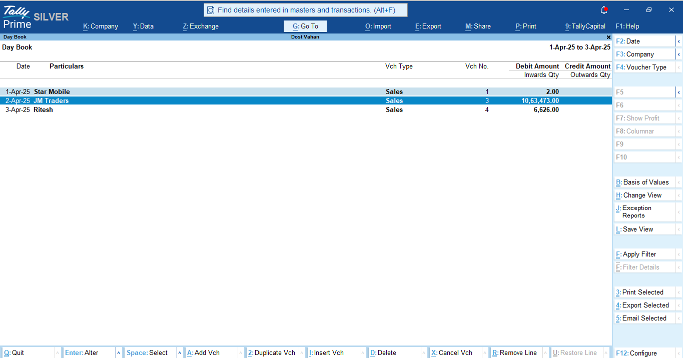 Multiple Voucher Print Selected Bill Print Selected PDF Export