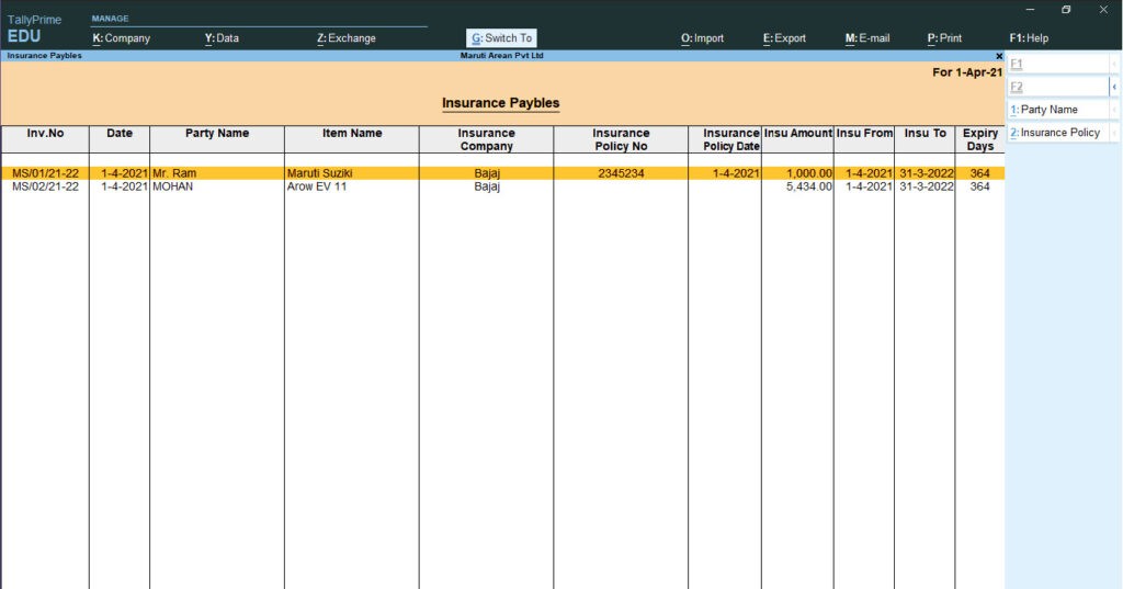 Tally Prime Automobile Showroom Software 